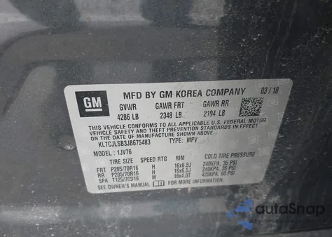 2018 Chevrolet Trax Lt z USA, uszkodzony, nr VIN KL7CJLSB3JB675483